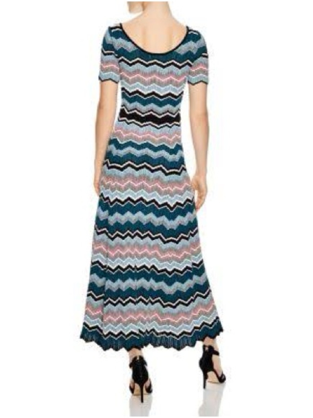 Chevron Scoop-Neck Maxi Dress in Teal, Pink & Black
